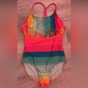 Colorful Striped Fringe Swimsuit